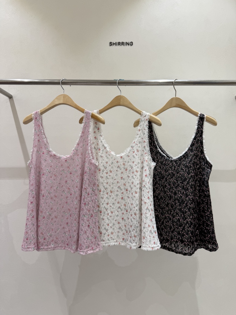 SHIRRING韓國直郵實拍女裝新品推薦吊帶背心花朵蕾絲無袖SHIRRING吊帶/背心