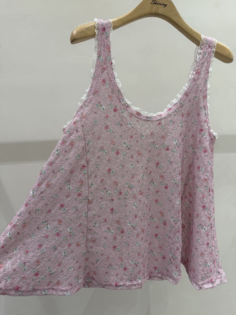 SHIRRING韓國直郵實拍女裝新品推薦吊帶背心花朵蕾絲無袖SHIRRING吊帶/背心