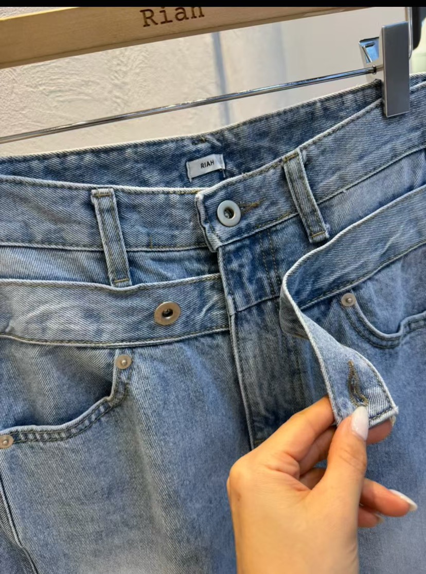 RIAH韓國直郵實拍女士新款時尚熱賣26夏季牛仔褲Sale打折腰帶RIAH牛仔褲