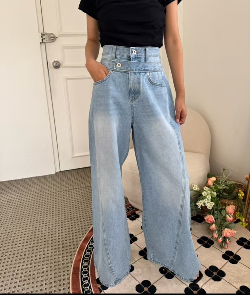RIAH韓國直郵實拍女士新款時尚熱賣26夏季牛仔褲Sale打折腰帶RIAH牛仔褲