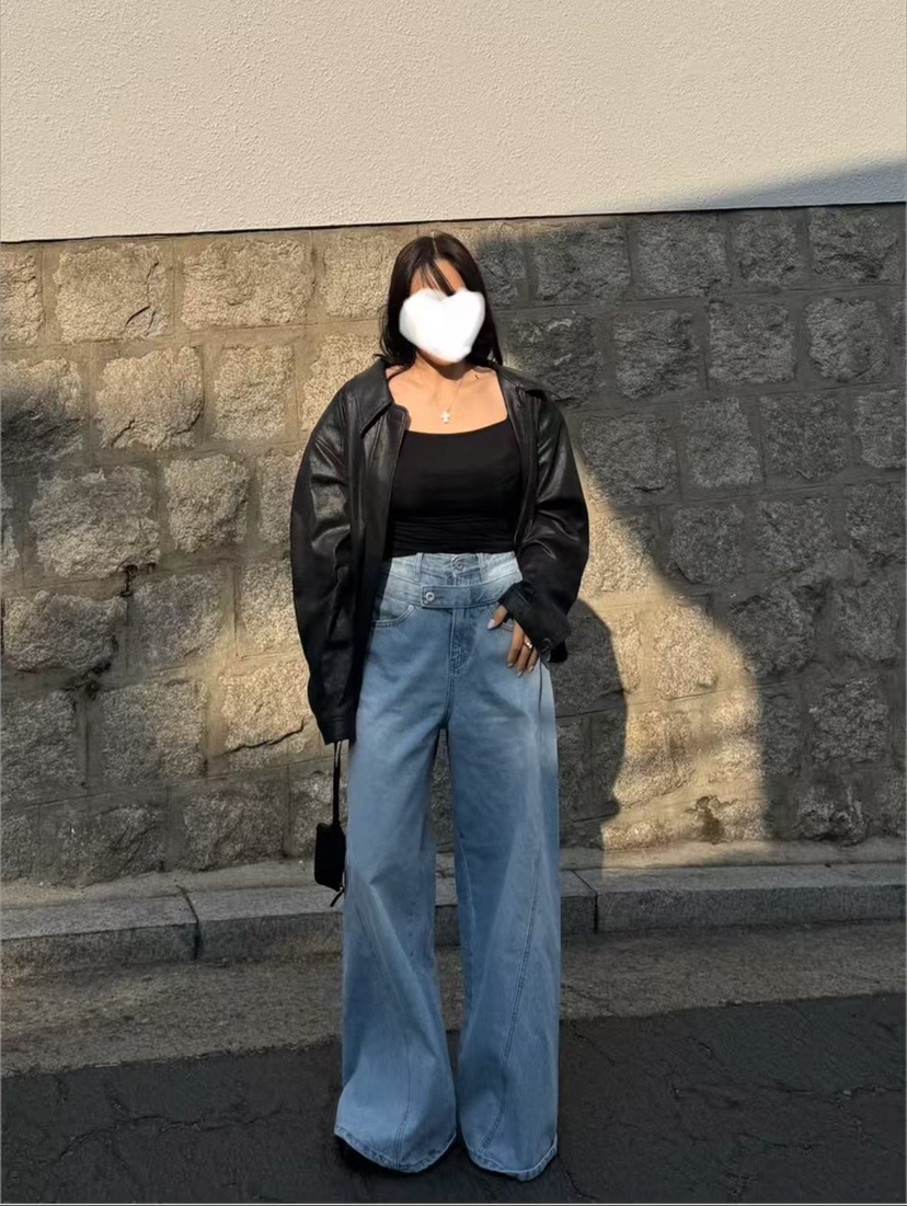 RIAH韓國直郵實拍女士新款時尚熱賣26夏季牛仔褲Sale打折腰帶RIAH牛仔褲