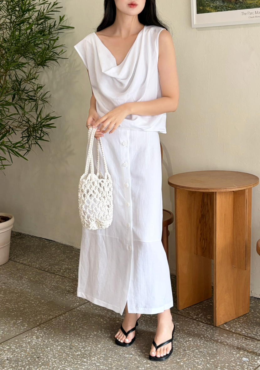 N BROWN韓國東大門代購女裝新品休閑熱賣長裙亞麻紐扣長款N BROWN長裙