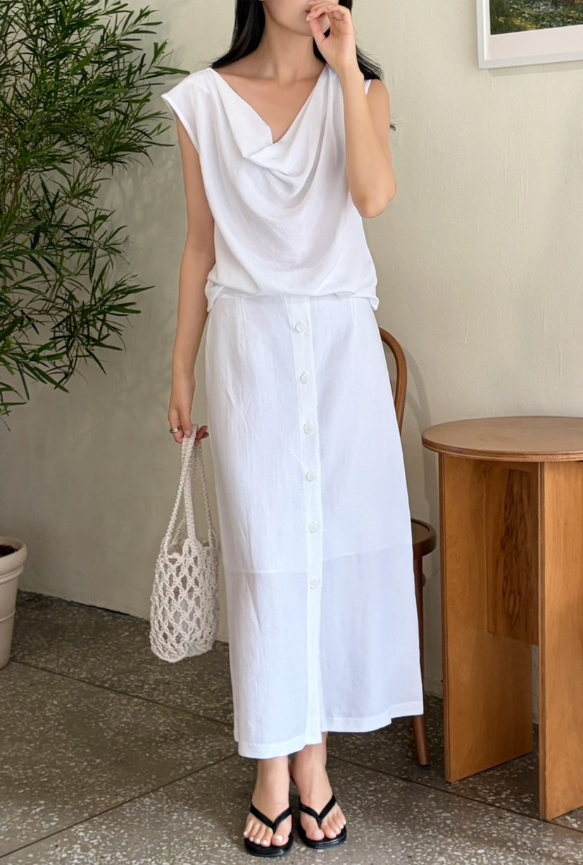N BROWN韓國東大門代購女裝新品休閑熱賣長裙亞麻紐扣長款N BROWN長裙