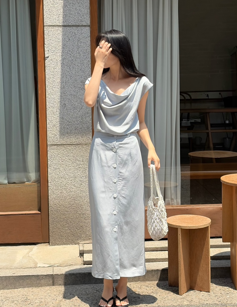 N BROWN韓國東大門代購女裝新品休閑熱賣長裙亞麻紐扣長款N BROWN長裙圖色3