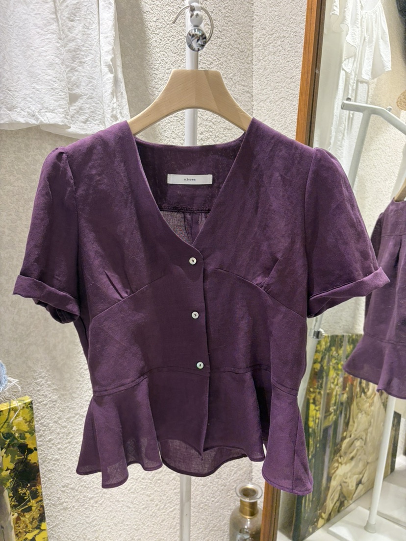 N BROWN韓國直郵實拍女士新品休閑人氣襯衫蕾絲衫V領亞麻N BROWN襯衫/蕾絲衫