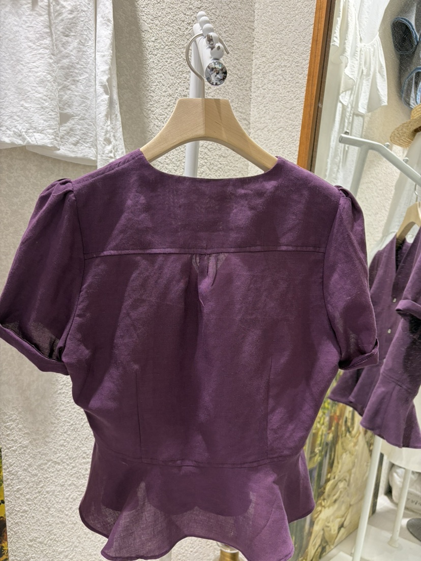 N BROWN韓國直郵實拍女士新品休閑人氣襯衫蕾絲衫V領亞麻N BROWN襯衫/蕾絲衫