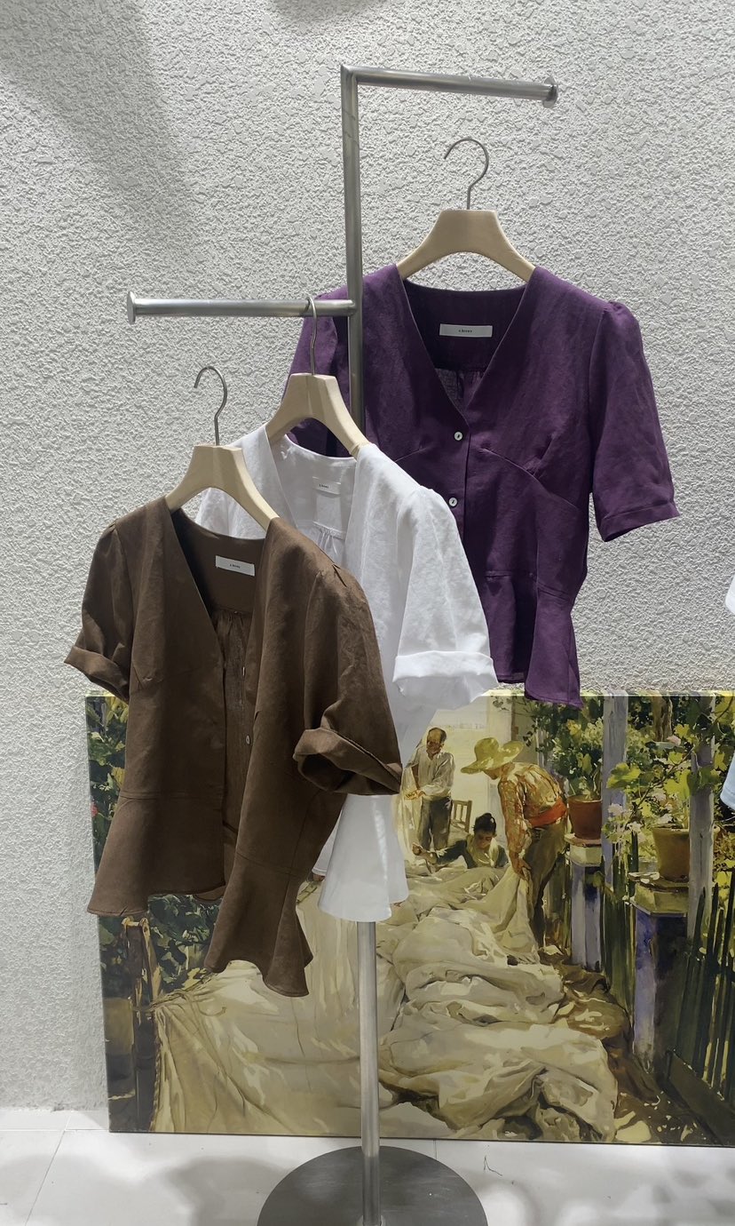 N BROWN韓國直郵實拍女士新品休閑人氣襯衫蕾絲衫V領亞麻N BROWN襯衫/蕾絲衫