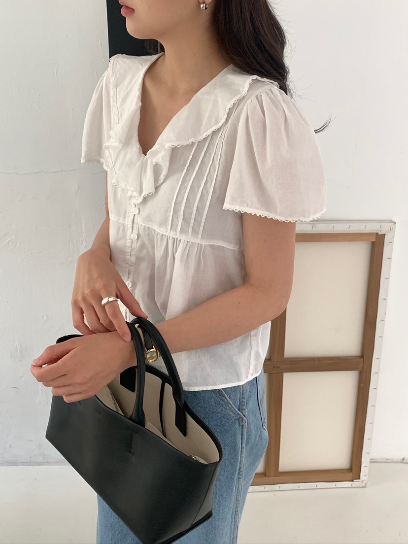 BLEECKER東大門實拍韓國女士新款休閑熱賣襯衫蕾絲衫褶裥BLEECKER襯衫/蕾絲衫