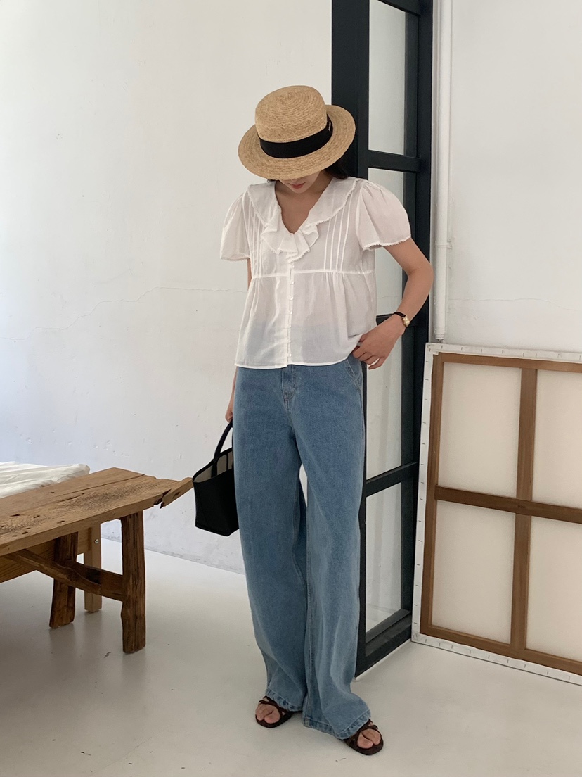 BLEECKER東大門實拍韓國女士新款休閑熱賣襯衫蕾絲衫褶裥BLEECKER襯衫/蕾絲衫