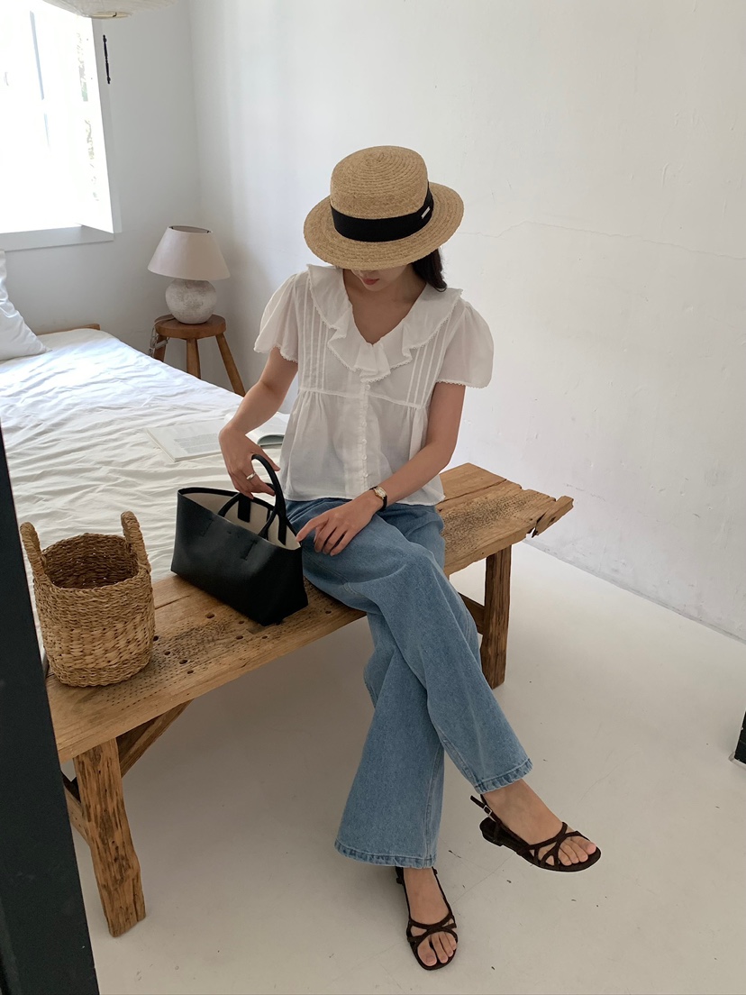 BLEECKER東大門實拍韓國女士新款休閑熱賣襯衫蕾絲衫褶裥BLEECKER襯衫/蕾絲衫