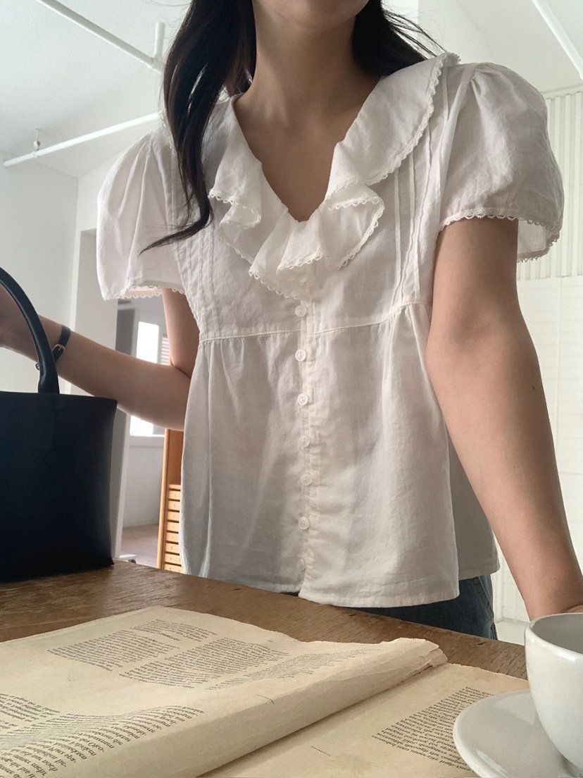 BLEECKER東大門實拍韓國女士新款休閑熱賣襯衫蕾絲衫褶裥BLEECKER襯衫/蕾絲衫