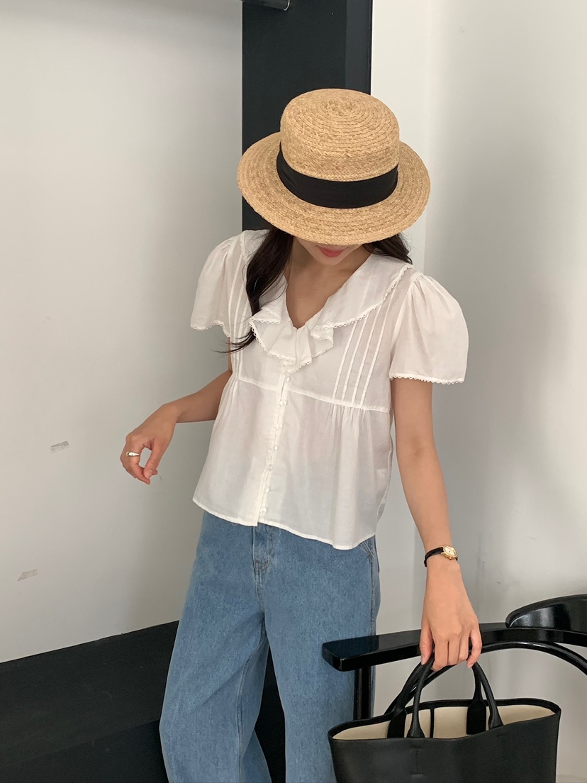 BLEECKER東大門實拍韓國女士新款休閑熱賣襯衫蕾絲衫褶裥BLEECKER襯衫/蕾絲衫