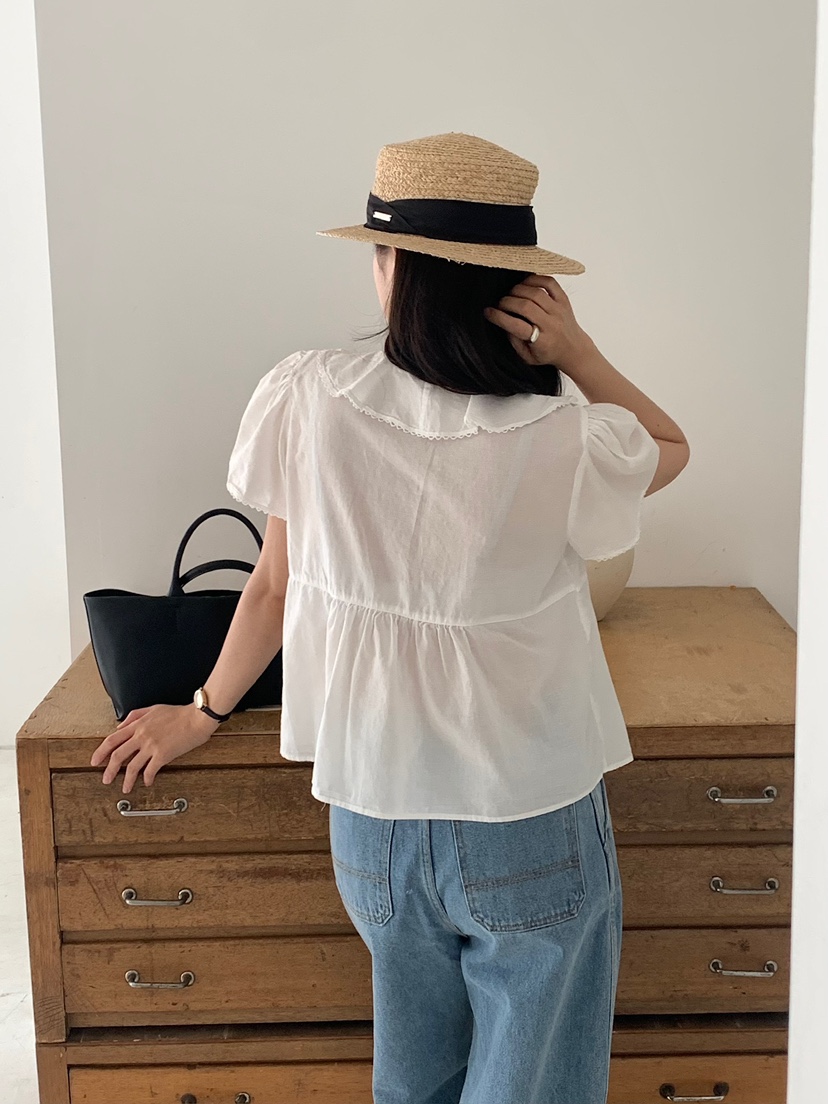 BLEECKER東大門實拍韓國女士新款休閑熱賣襯衫蕾絲衫褶裥BLEECKER襯衫/蕾絲衫