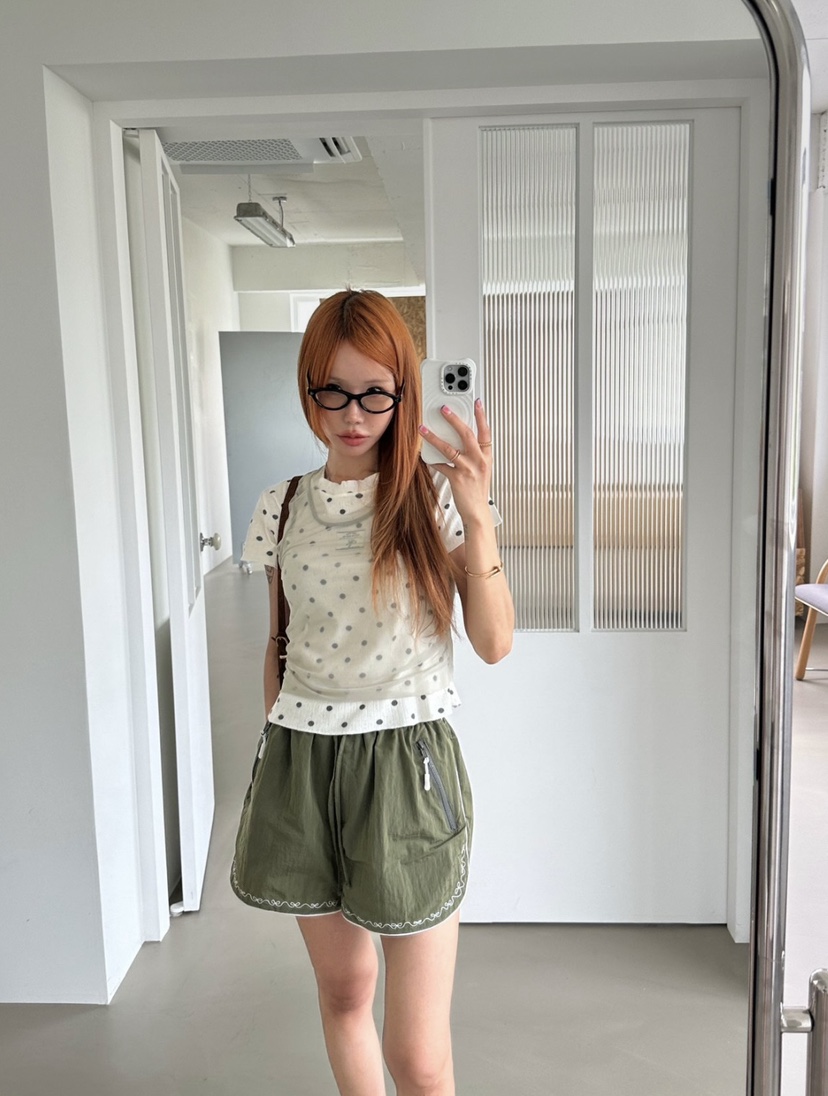 ZEROZERO韓國東大門代購女士新款26夏季短褲尼龍刺繡緞帶ZEROZERO短褲