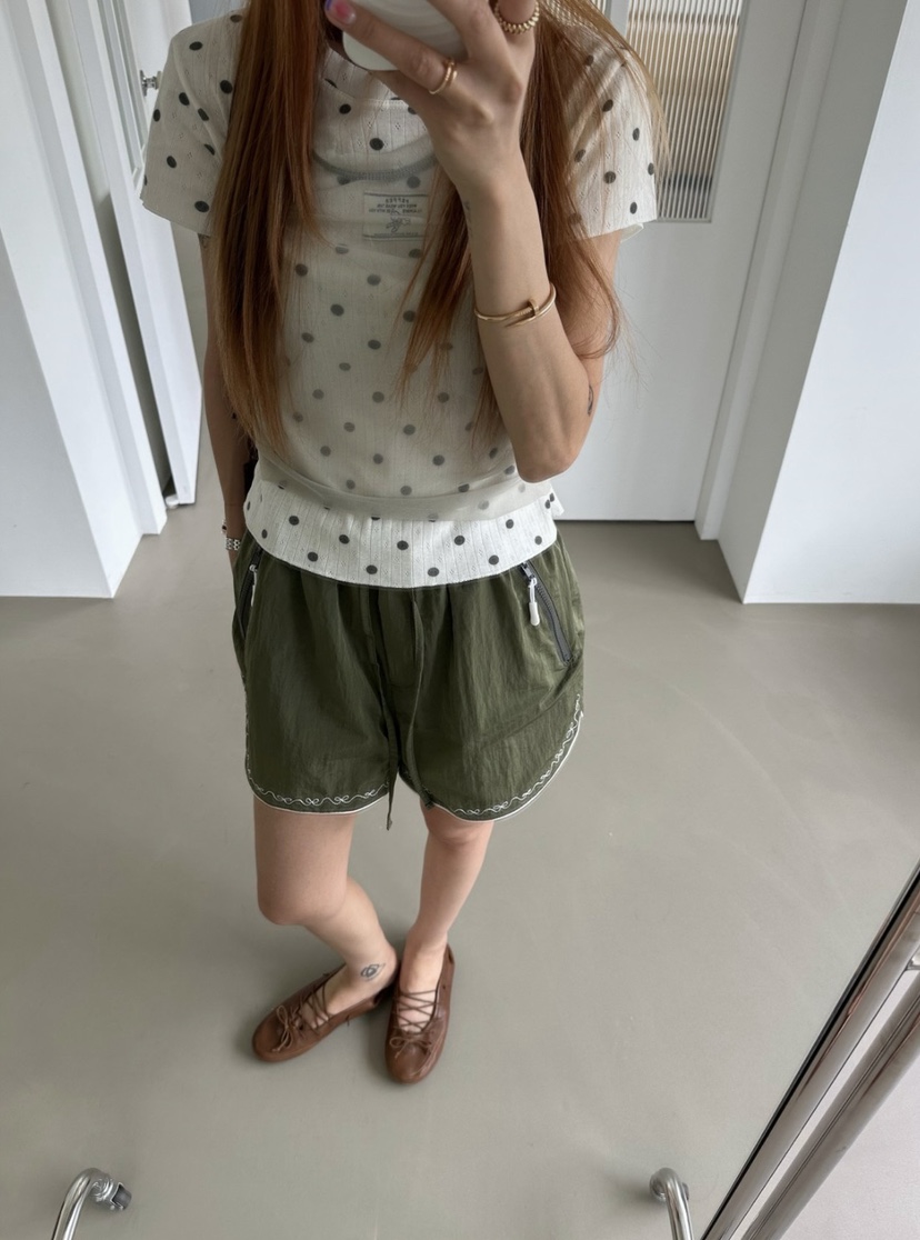 ZEROZERO韓國東大門代購女士新款26夏季短褲尼龍刺繡緞帶ZEROZERO短褲