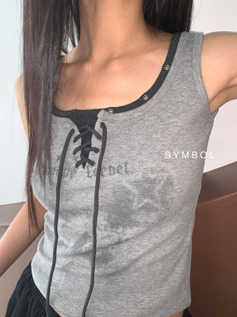 SYMBOL韓國直郵實拍女士新款時尚熱賣人氣休閑吊帶背心孔眼SYMBOL吊帶/背心