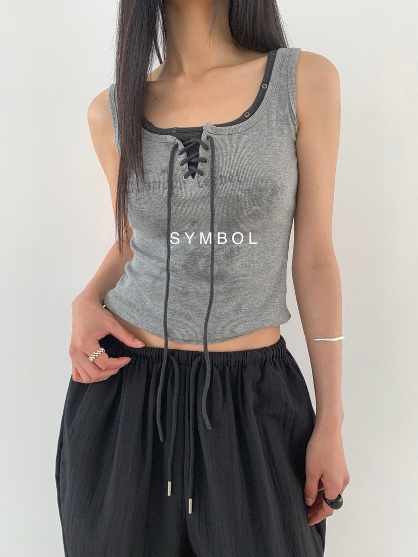 SYMBOL韓國直郵實拍女士新款時尚熱賣人氣休閑吊帶背心孔眼SYMBOL吊帶/背心