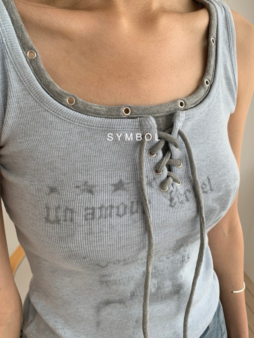 SYMBOL韓國直郵實拍女士新款時尚熱賣人氣休閑吊帶背心孔眼SYMBOL吊帶/背心