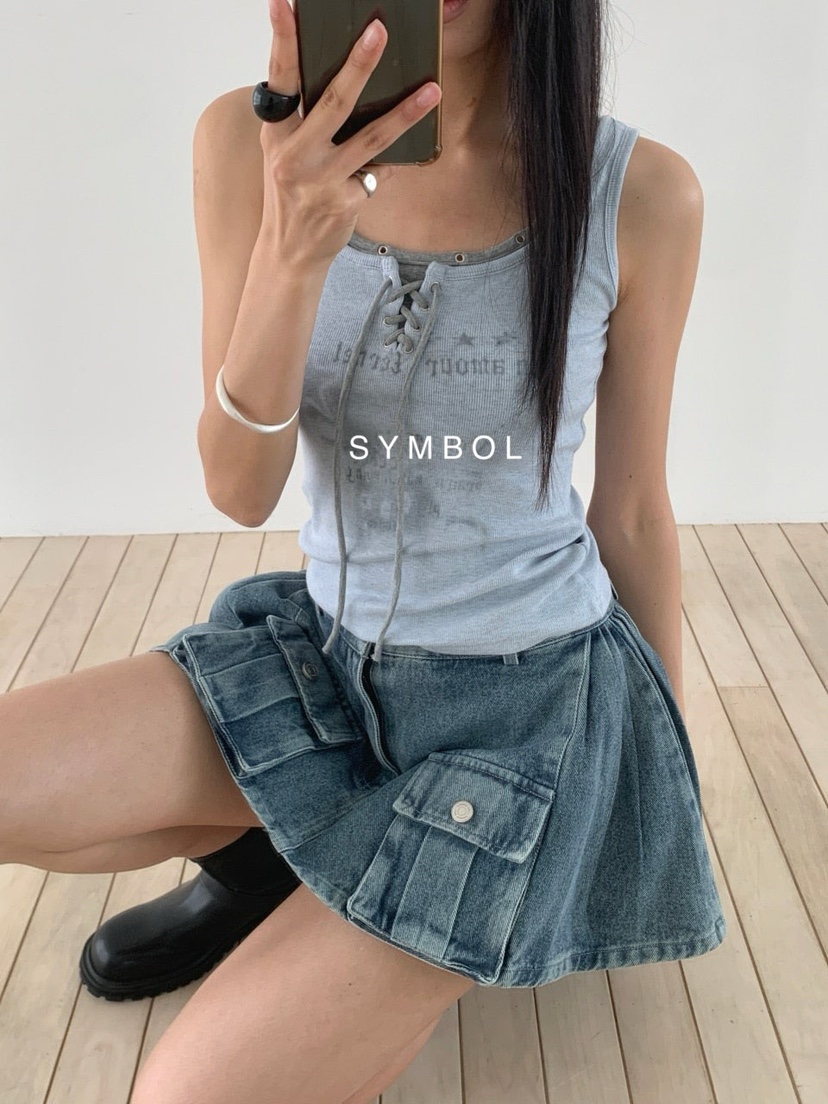 SYMBOL韓國直郵實拍女士新款時尚熱賣人氣休閑吊帶背心孔眼SYMBOL吊帶/背心