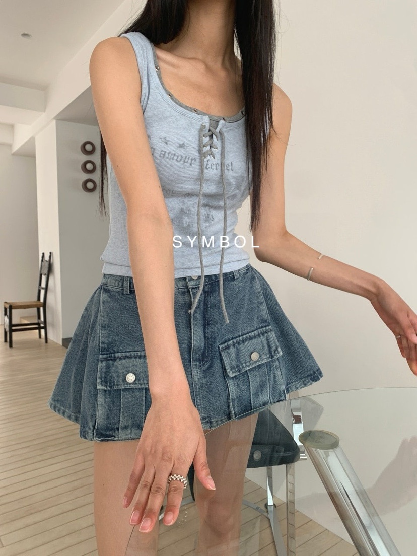 SYMBOL韓國直郵實拍女士新款時尚熱賣人氣休閑吊帶背心孔眼SYMBOL吊帶/背心
