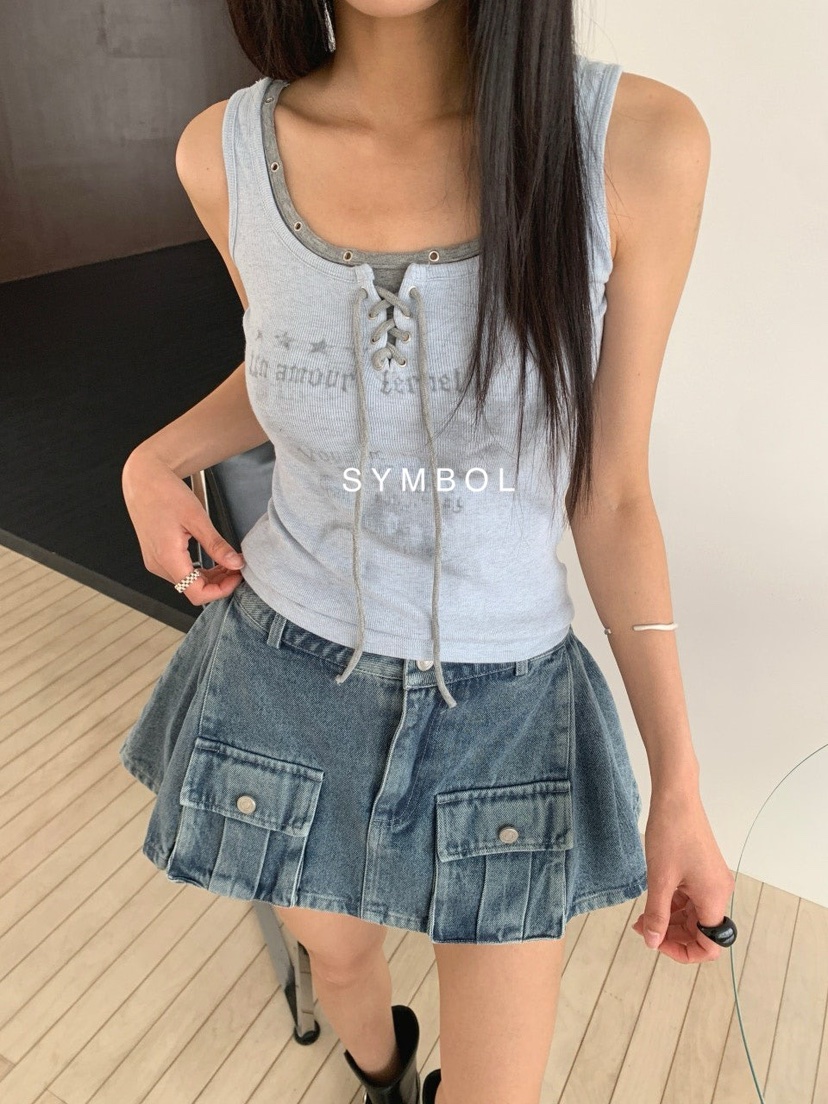 SYMBOL韓國直郵實拍女士新款時尚熱賣人氣休閑吊帶背心孔眼SYMBOL吊帶/背心