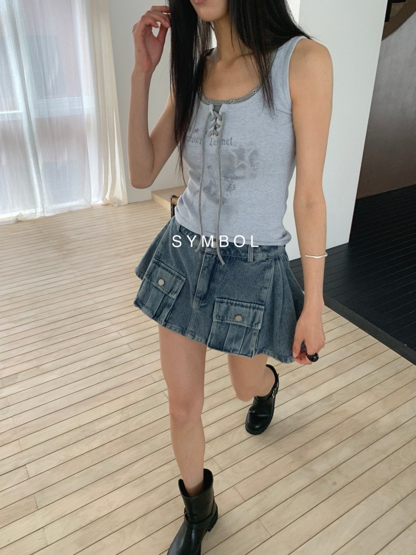 SYMBOL韓國直郵實拍女士新款時尚熱賣人氣休閑吊帶背心孔眼SYMBOL吊帶/背心