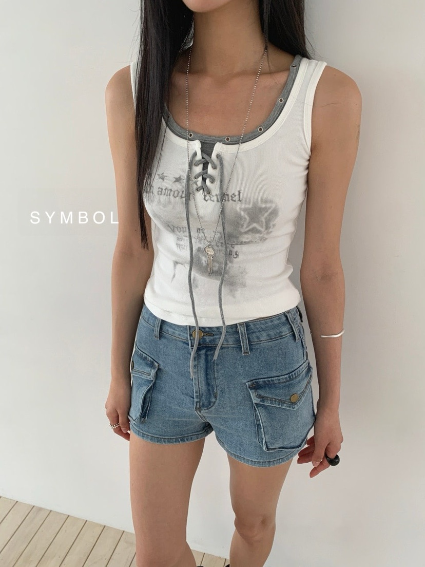 SYMBOL韓國直郵實拍女士新款時尚熱賣人氣休閑吊帶背心孔眼SYMBOL吊帶/背心