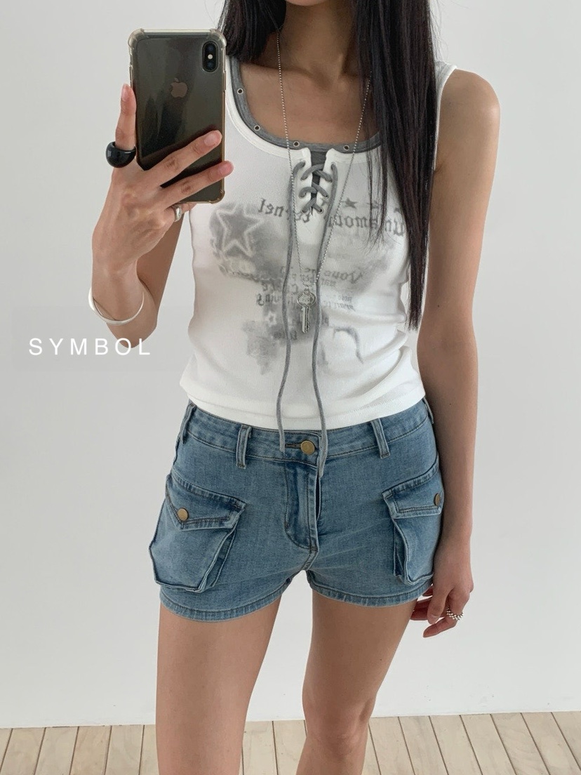 SYMBOL韓國直郵實拍女士新款時尚熱賣人氣休閑吊帶背心孔眼SYMBOL吊帶/背心圖色3