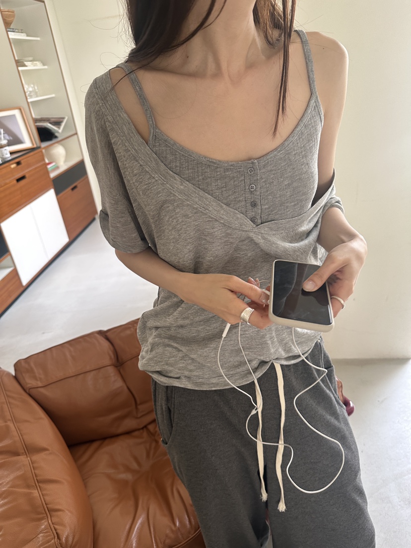 BOWIE韓國直郵女士新款推薦人氣26夏季休閑吊帶背心無袖羅紋BOWIE吊帶/背心