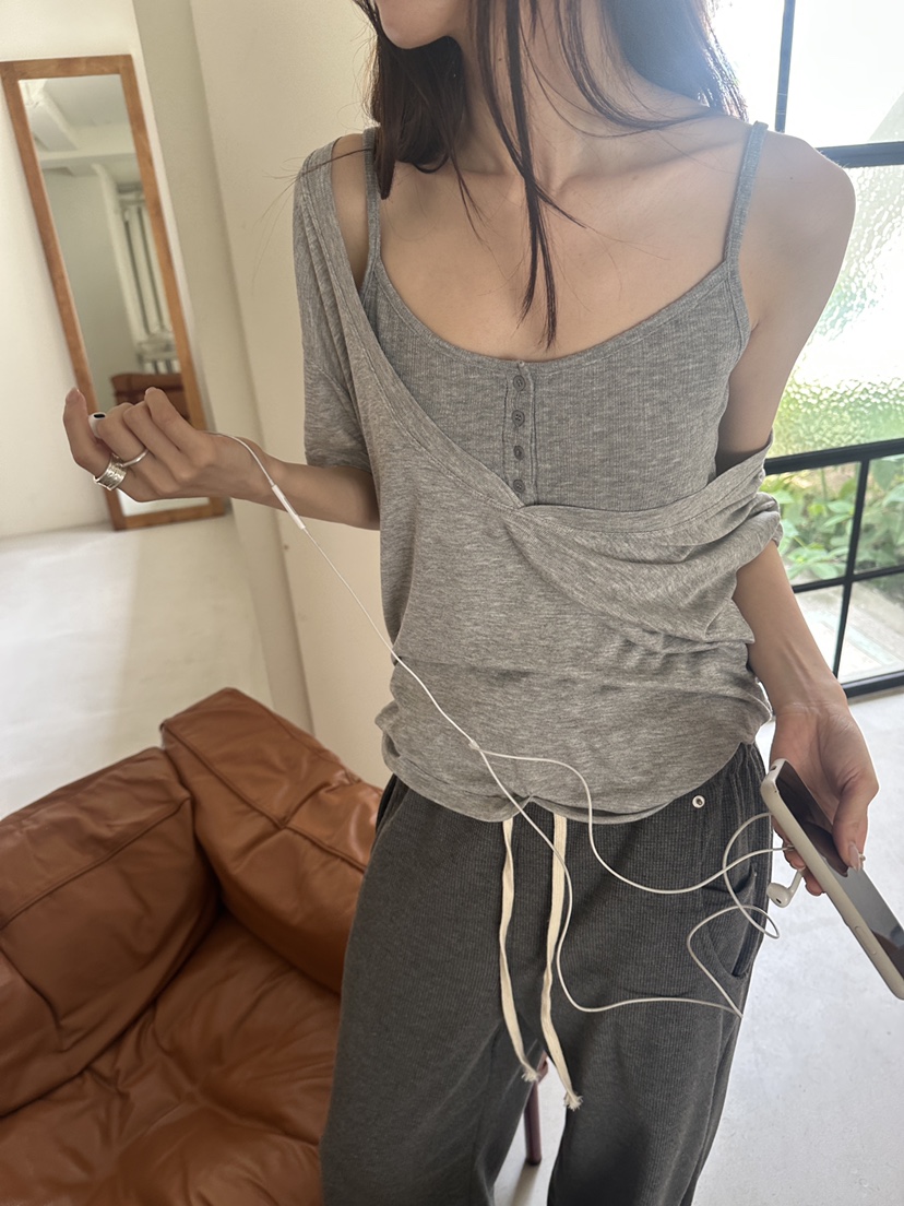 BOWIE韓國直郵女士新款推薦人氣26夏季休閑吊帶背心無袖羅紋BOWIE吊帶/背心