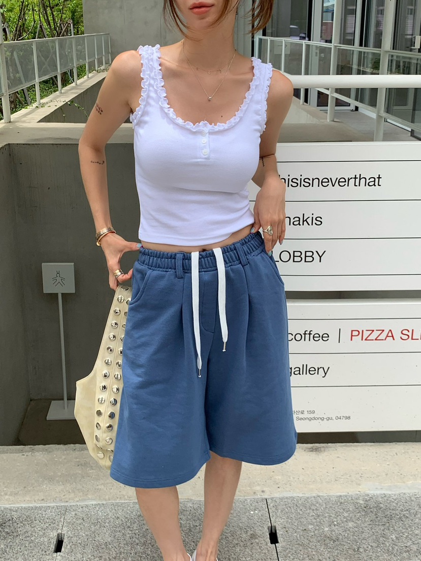 REVE CITE-L東大門實拍韓國女裝新款時尚吊帶背心紐扣背心荷葉邊REVE CITE-L吊帶/背心