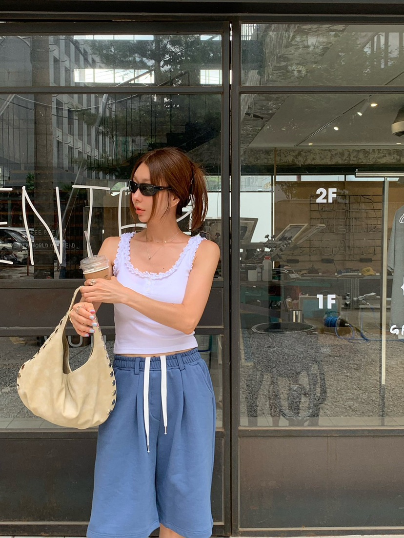 REVE CITE-L東大門實拍韓國女裝新款時尚吊帶背心紐扣背心荷葉邊REVE CITE-L吊帶/背心