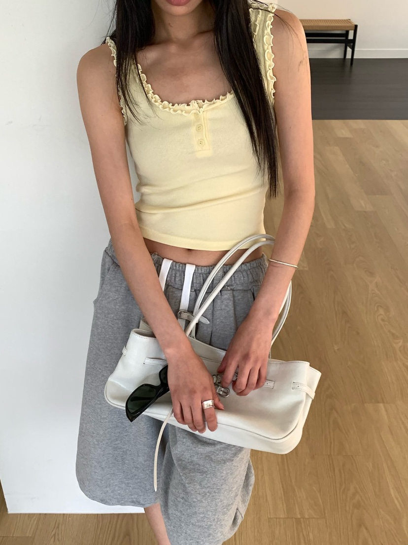 REVE CITE-L東大門實拍韓國女裝新款時尚吊帶背心紐扣背心荷葉邊REVE CITE-L吊帶/背心