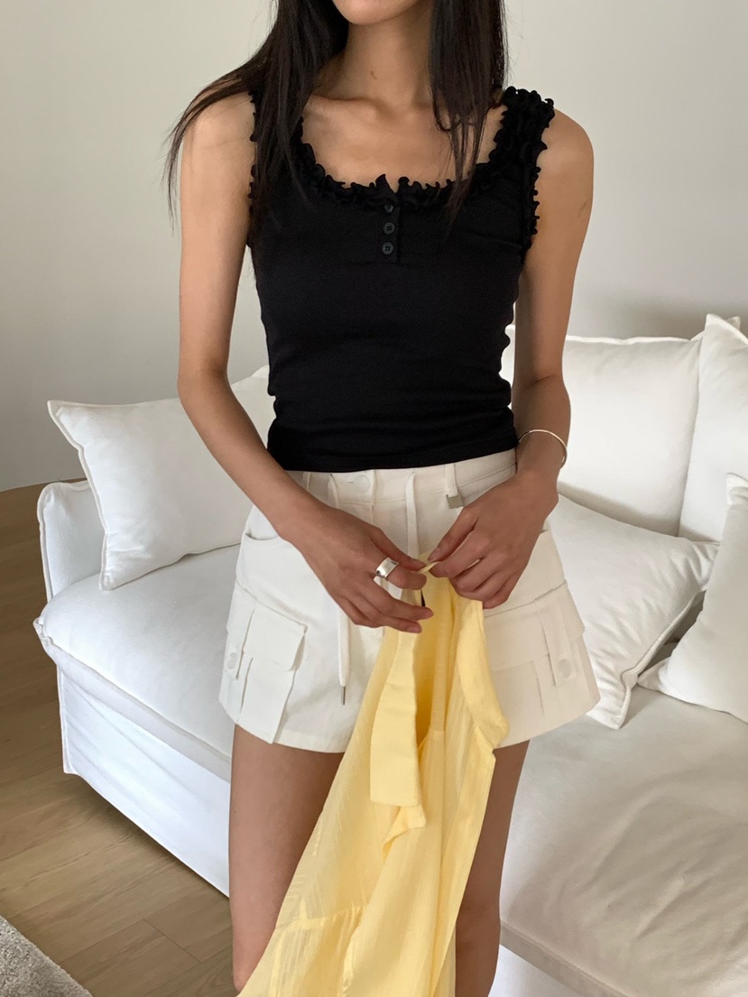 REVE CITE-L東大門實拍韓國女裝新款時尚吊帶背心紐扣背心荷葉邊REVE CITE-L吊帶/背心圖色3