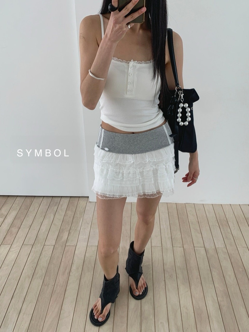 SYMBOL韓國東大門代購女裝新品時尚26夏季吊帶背心蕾絲紐扣SYMBOL吊帶/背心