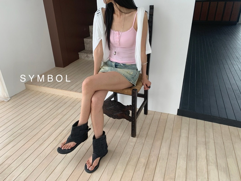SYMBOL韓國東大門代購女裝新品時尚26夏季吊帶背心蕾絲紐扣SYMBOL吊帶/背心