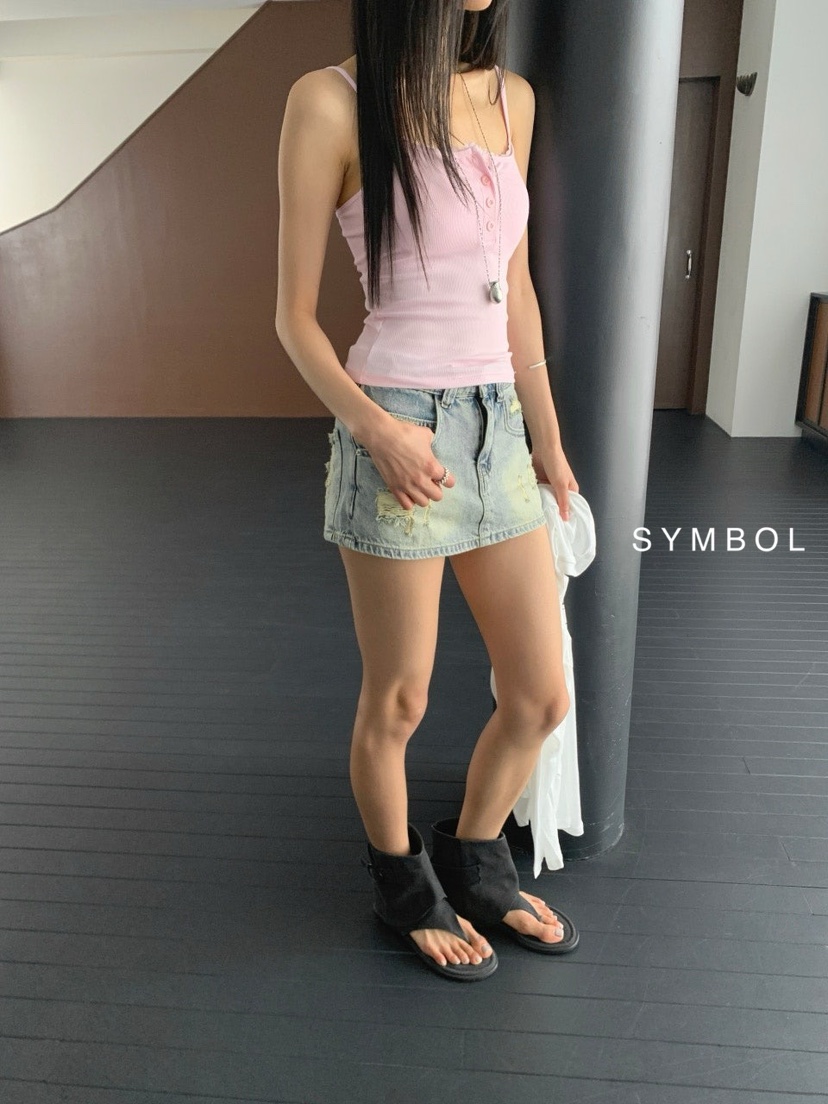 SYMBOL韓國東大門代購女裝新品時尚26夏季吊帶背心蕾絲紐扣SYMBOL吊帶/背心