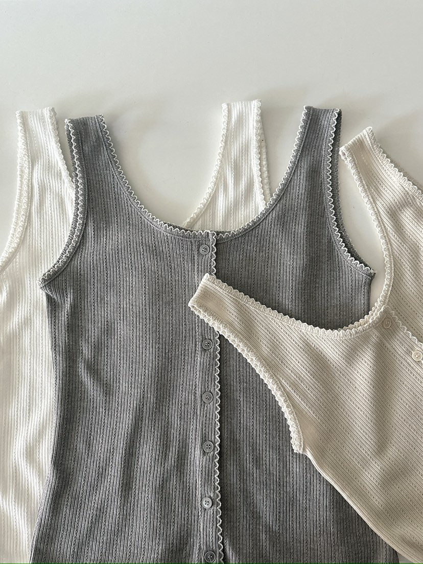 BLEECKER東大門實拍韓國女士新品熱賣休閑吊帶背心刺繡紐扣BLEECKER吊帶/背心