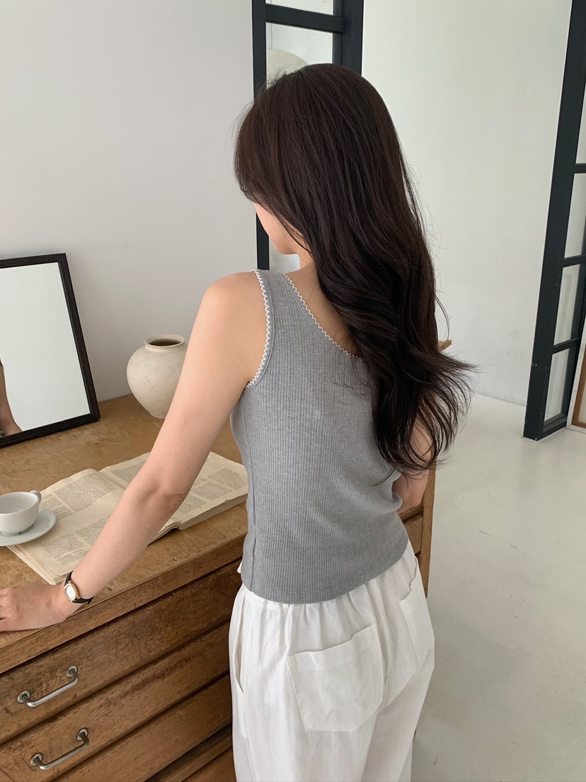 BLEECKER東大門實拍韓國女士新品熱賣休閑吊帶背心刺繡紐扣BLEECKER吊帶/背心