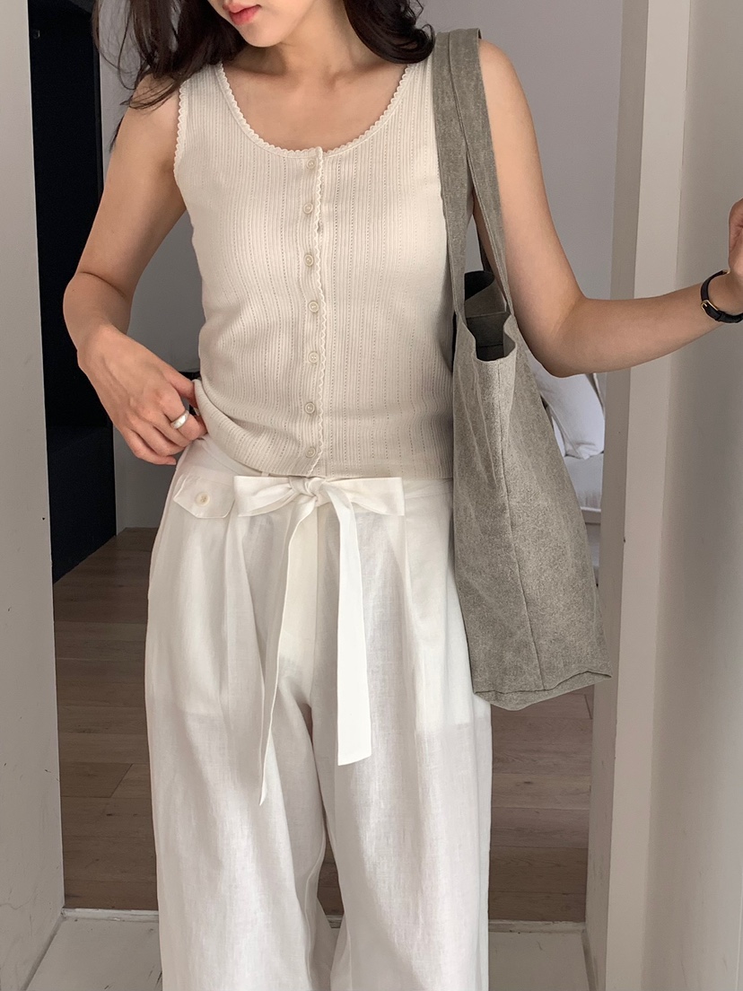 BLEECKER東大門實拍韓國女士新品熱賣休閑吊帶背心刺繡紐扣BLEECKER吊帶/背心