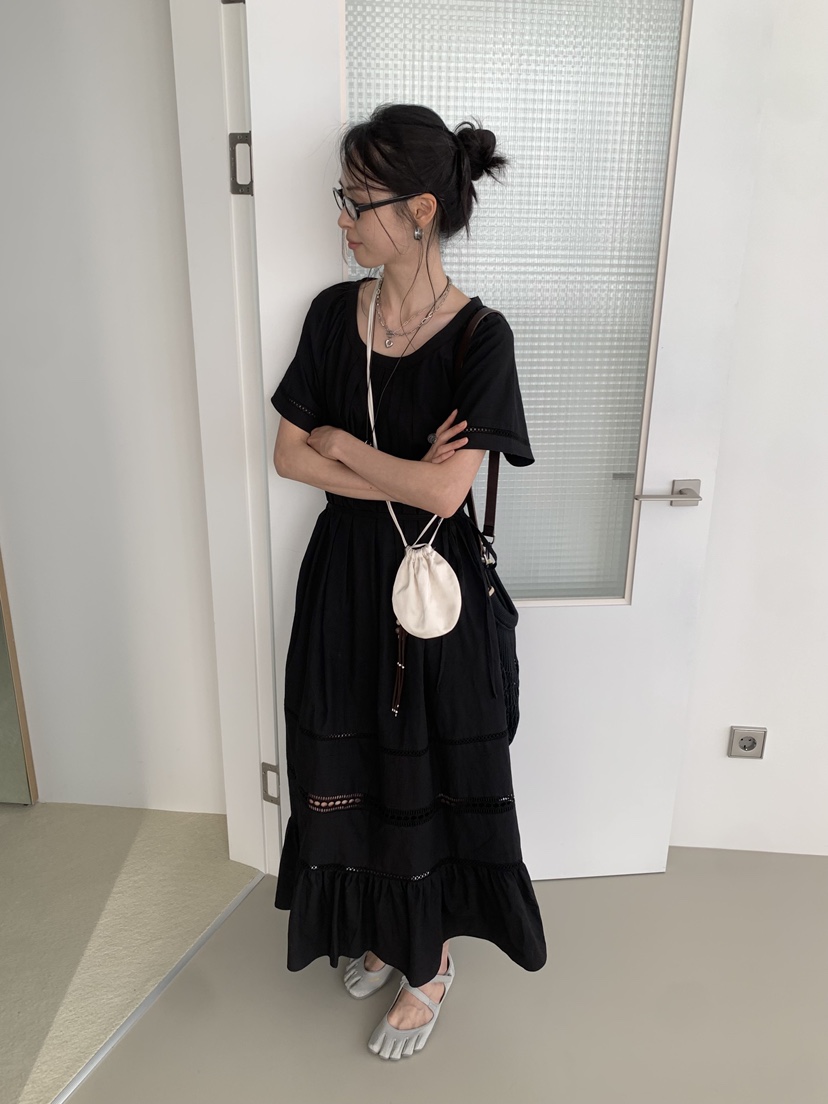 LOFN韓國東大門直郵女士新款推薦人氣休閑連衣裙OPS含腰繩LOFN連衣裙