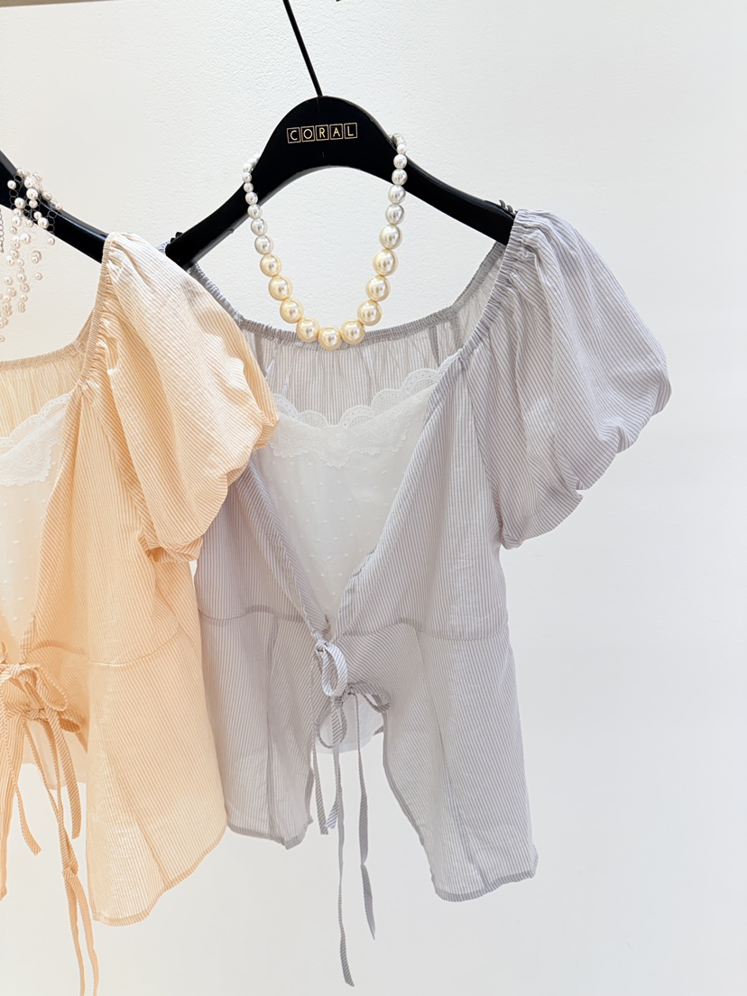 CORAL韓國直郵實拍女裝新品推薦人氣休閑襯衫蕾絲衫泡泡袖CORAL襯衫/蕾絲衫