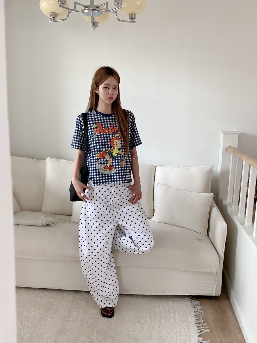 MAISONDEGLORY韓國代購女士新品熱賣時尚休閑T恤格子撞色MAISON DE GLORYT恤