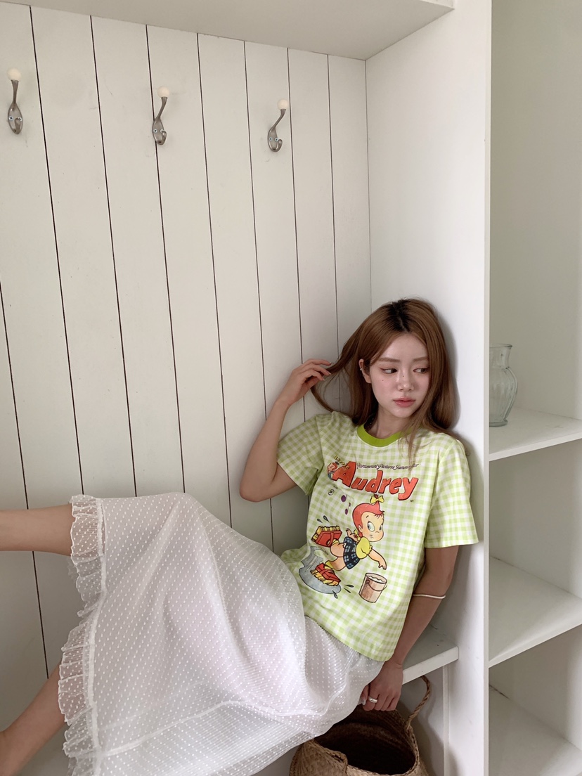 MAISONDEGLORY韓國代購女士新品熱賣時尚休閑T恤格子撞色MAISON DE GLORYT恤