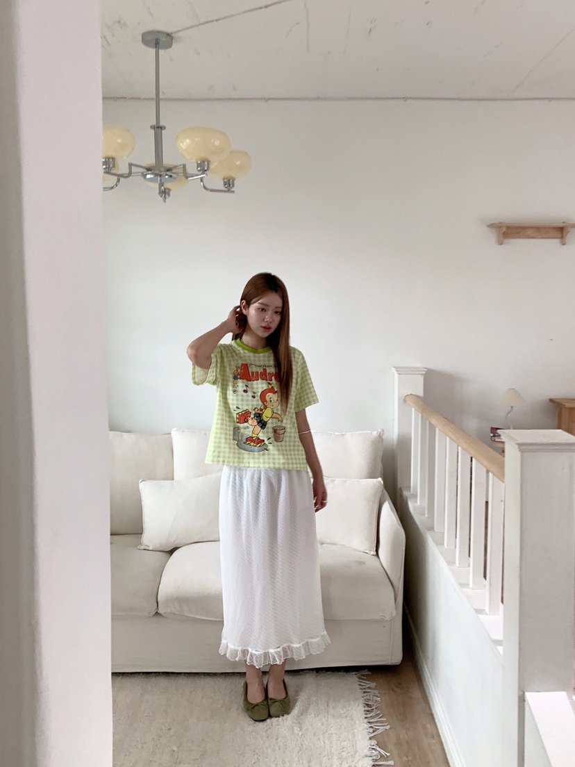 MAISONDEGLORY韓國代購女士新品熱賣時尚休閑T恤格子撞色MAISON DE GLORYT恤