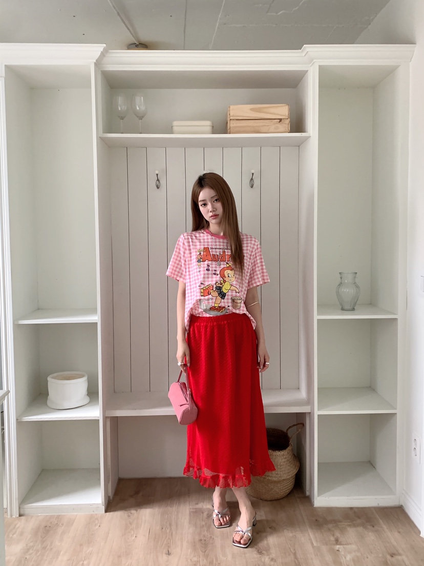 MAISONDEGLORY韓國代購女士新品熱賣時尚休閑T恤格子撞色MAISON DE GLORYT恤