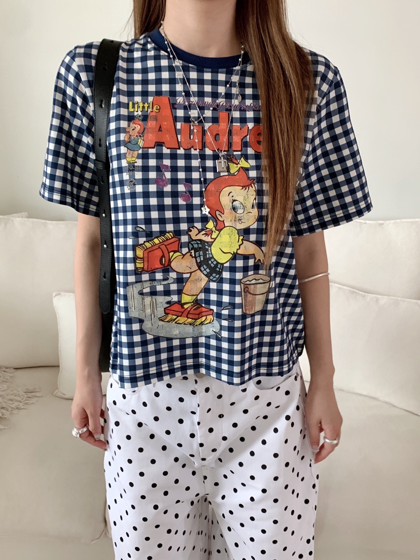 MAISONDEGLORY韓國代購女士新品熱賣時尚休閑T恤格子撞色MAISON DE GLORYT恤圖色1