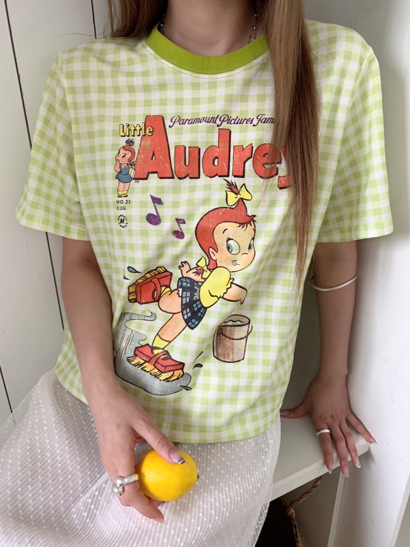 MAISONDEGLORY韓國代購女士新品熱賣時尚休閑T恤格子撞色MAISON DE GLORYT恤圖色2