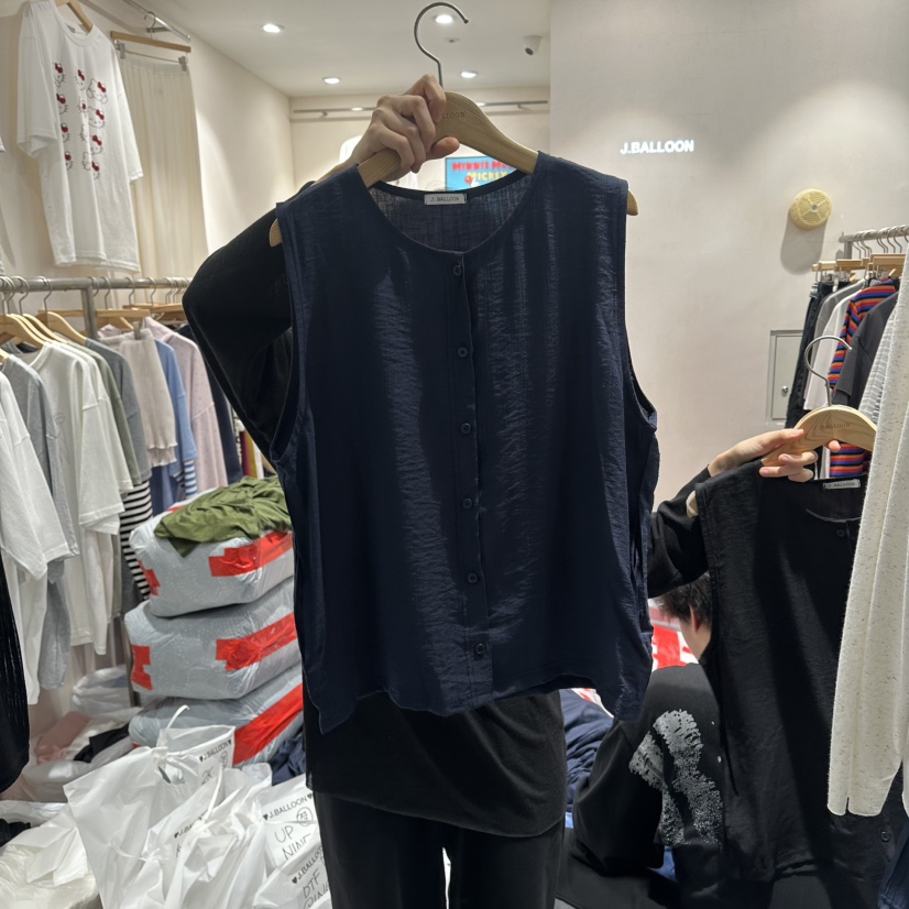J.BALLOON韓國東大門直郵女士新品時尚熱賣吊帶背心亞麻布J.BALLOON吊帶/背心圖色1深藍色