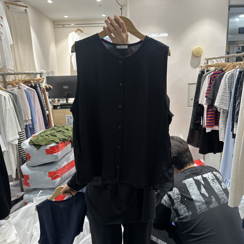 J.BALLOON韓國東大門直郵女士新品時尚熱賣吊帶背心亞麻布J.BALLOON吊帶/背心圖色2黑色